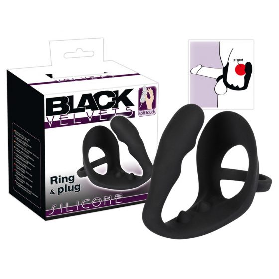 Black Velvet - viļņveida anālais dildo ar dzimumlocekļa un sēklinieku gredzeniem (melns)