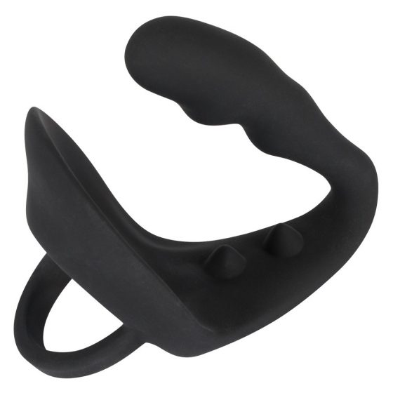 Black Velvet - viļņveida anālais dildo ar dzimumlocekļa un sēklinieku gredzeniem (melns)