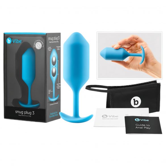 b-vibe Snug Plug 3 - dubultais lodīšu anālais dildo (180g) - zils 