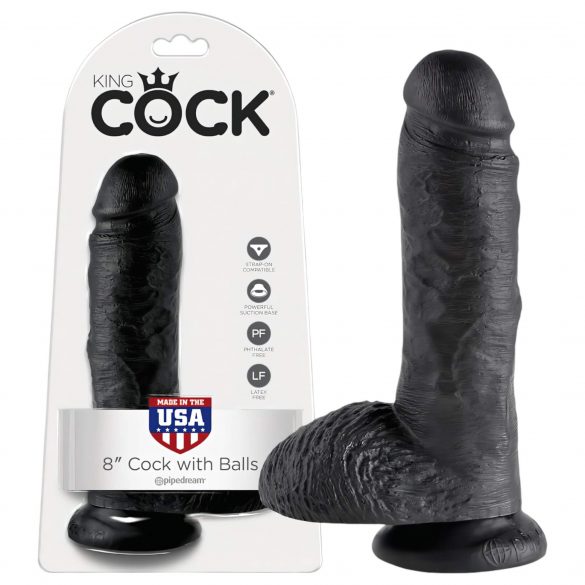 King Cock 8  sēklinieku dildo (20 cm) - melns