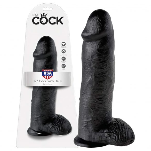 King Cock 12 ar olām liels dildo (30 cm) - melns