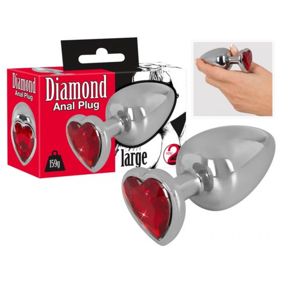 You2Toys - Diamond - 159g alumīnija anālais dildo (sudraba-sarkans)