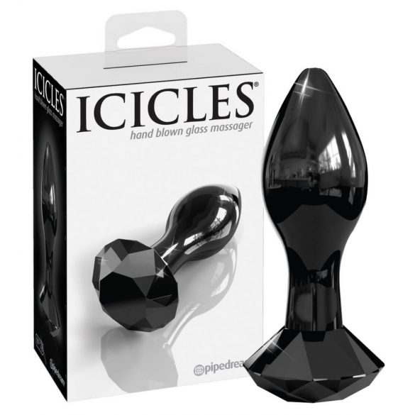 Icicles Nr. 78 - koniskas stikla anālais dildo (melns) 