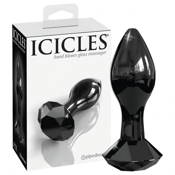 Icicles Nr. 78 - koniskas stikla anālais dildo (melns) 