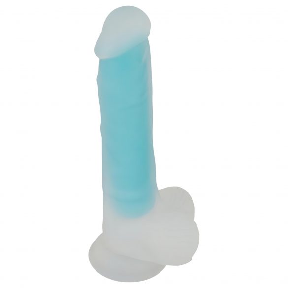 You2Toys Glow in the Dark - ar piesūcekni, ar sēkliniekiem, spīdošs dildo (zils) 