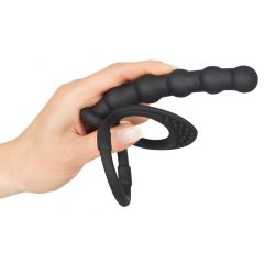   Black Velvet - sēklinieku un dzimumlocekļa gredzens ar anālais dildo (melns)