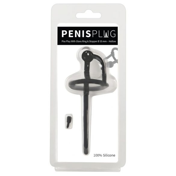 Penisplug - silikona urīnizvadkanāla paplašinātājs ar galviņas gredzenu (0,6mm) - melns 