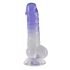 Kristāla Dzidrs - ar kātu sēklinieku dildo - 19,5 cm (caurspīdīgi-violets) 