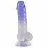 Kristāla Dzidrs - ar kātu sēklinieku dildo - 19,5 cm (caurspīdīgi-violets) 