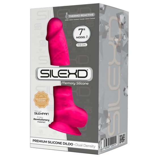 Silexd 7 - veidots, piepieduļķots, sēklinieku dildo - 17,5cm (rozā)