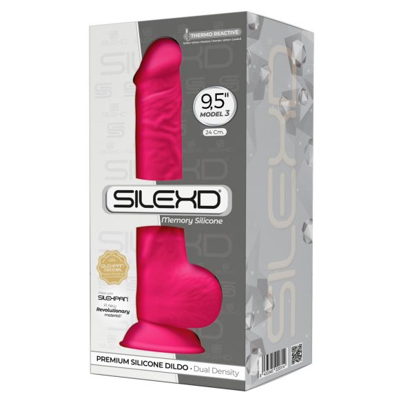 Silexd 9,5 - elastīgs, ar piesūcekni, sēklinieku dildo - 24cm (rozā) 