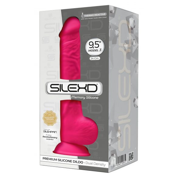 Silexd 9,5 - elastīgs, ar piesūcekni, sēklinieku dildo - 24cm (rozā) 