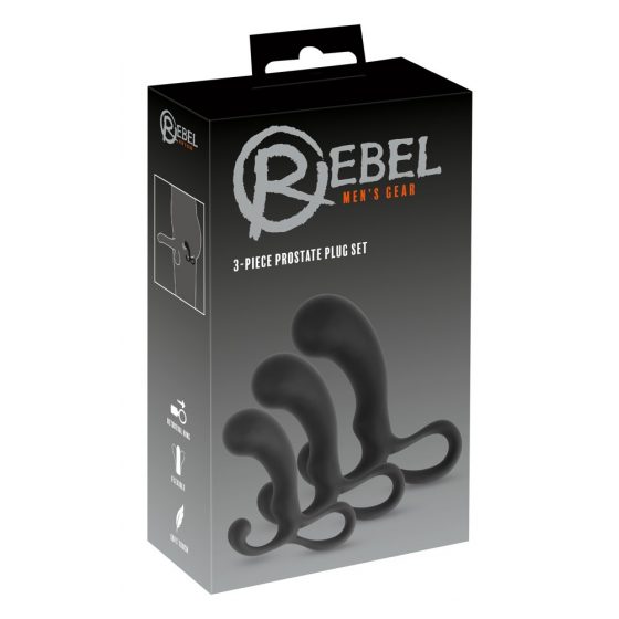 Rebel - 3 gabalu prostatas dildo komplekts (melns)