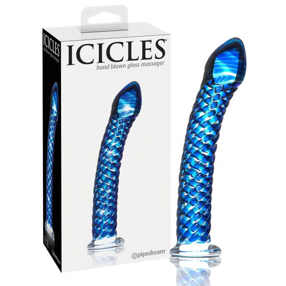 Icicles Nr. 29 - spirālveida stikla dildo ar dzimumlocekli (zils) 