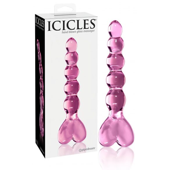 Icicles Nr. 43 - rozā sirds pērļota stikla dildo 