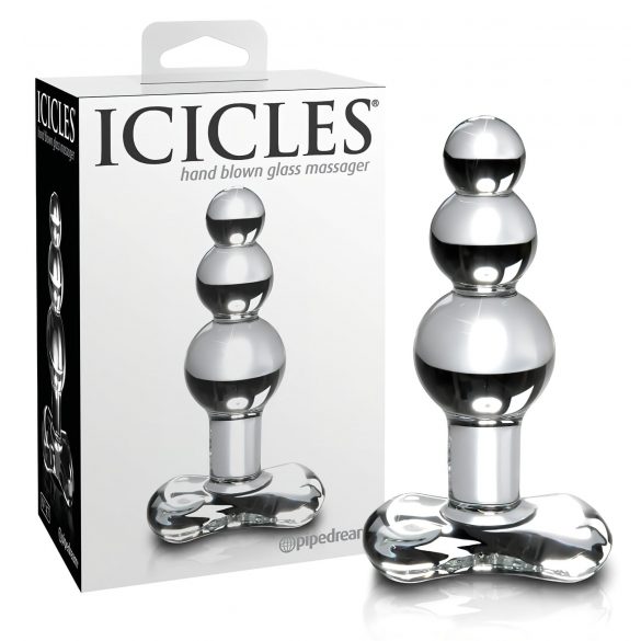 Icicles Nr. 47 - trīskārša pērlīšu stikla anālais dildo (caurspīdīgs)