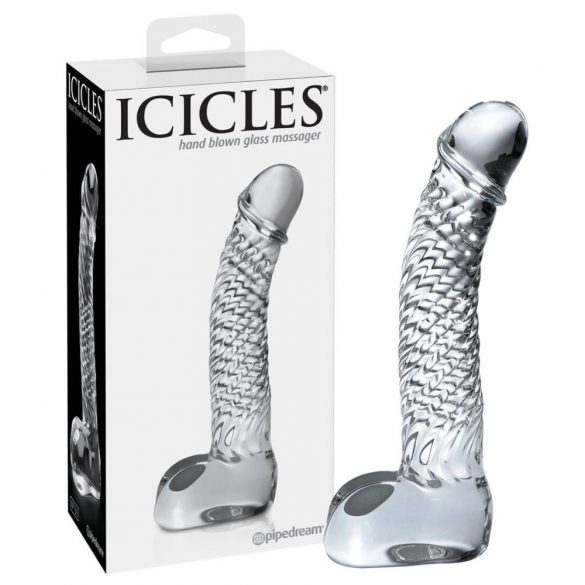 Icicles No. 61 - caurspīdīgs stikla dildo ar sēkliniekiem un dzimumlocekli 