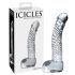 Icicles No. 61 - caurspīdīgs stikla dildo ar sēkliniekiem un dzimumlocekli 