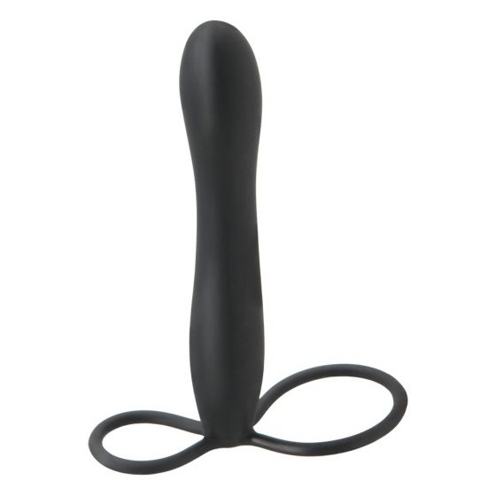Fetish Double Trouble - sēklinieku un dzimumlocekļa gredzens ar anālo dildo (melns)