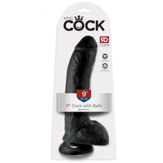 King Cock 9 - liela piesūcekņa pamatne, šķembu dildo (23 cm) - melns