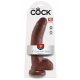 King Cock 9 - liels piesūceknis dildo ar sēkliniekiem (23 cm) - brūns 