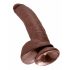 King Cock 9 - liels piesūceknis dildo ar sēkliniekiem (23 cm) - brūns 