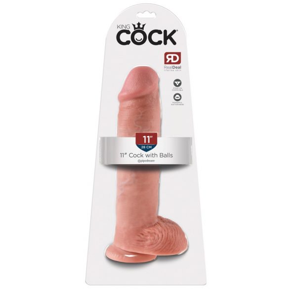 King Cock 11 - liels piesūcekņa, sēklinieku dildo (28cm) - dabīgs 