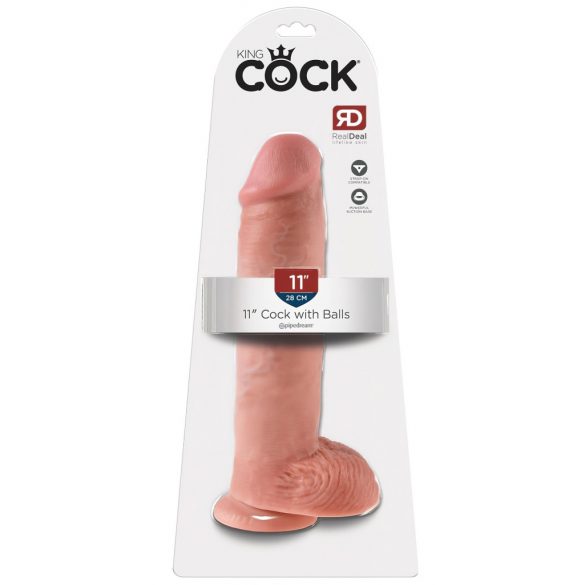 King Cock 11 - piesūcekņa pamatnes, ar sēkliniekiem dildo (28 cm) - dabīga krāsa