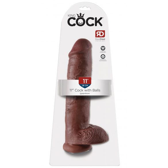 King Cock 11 - liels piesūcekņa, sēklinieku dildo (28 cm) - brūns