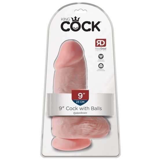 King Cock 9 Chubby - iminājams dzimumloceklis ar piesūcekni un sēkliniekiem (23cm) - dabīgs