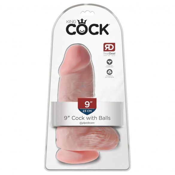 King Cock 9 Chubby - piesūceknis, ar sēkliniekiem dildo (23 cm) - dabīgs