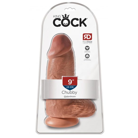 King Cock 9 Chubby - piesūceknis, ar sēklinieku dildo (23 cm) - tumšs dabīgs 