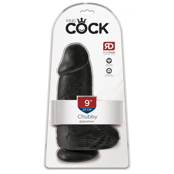 King Cock 9 Chubby – piesūcekņa pamatne, ar sēkliniekiem dildo (23 cm) – melns