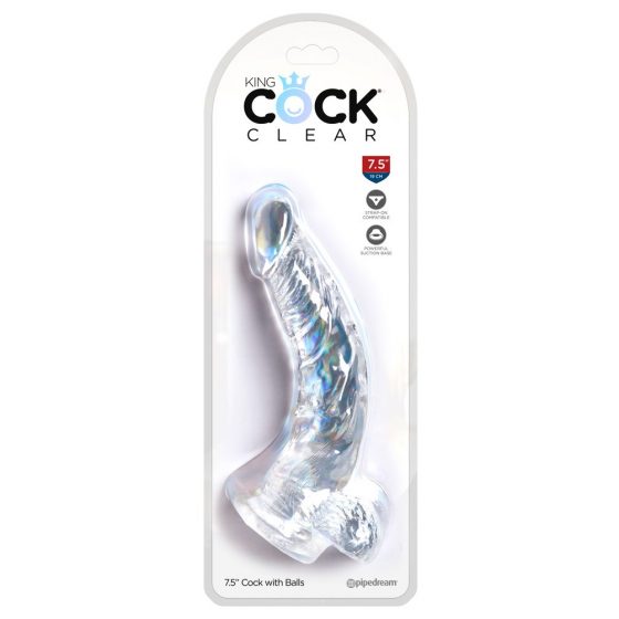 King Cock Clear 7,5 - ar piesūcekni, sēkliniekus dildo (19cm)