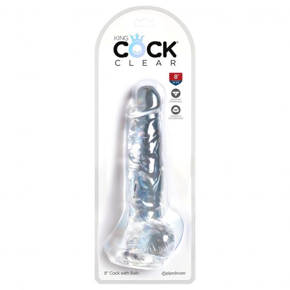 King Cock Clear 8 - piepieduris, ar sēkliniekiem dildo (20cm) 