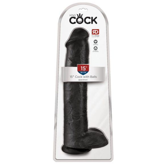 King Cock 15 - ar piesūcekni, ar sēkliniekiem dildo (38cm) - melns 