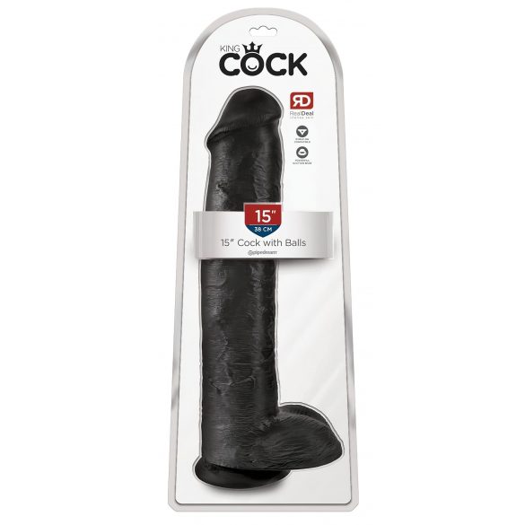 Karaliskais gailis 15 - ar piesūcekni, ar sēkliniekiem dildo (38 cm) - melns