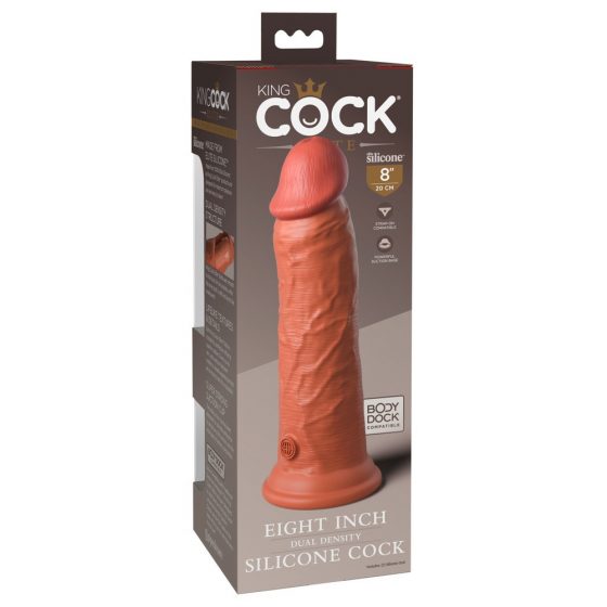 King Cock Elite 8 - tapadās pamatni, reālistisks dildo (20cm) - tumšs naturāls