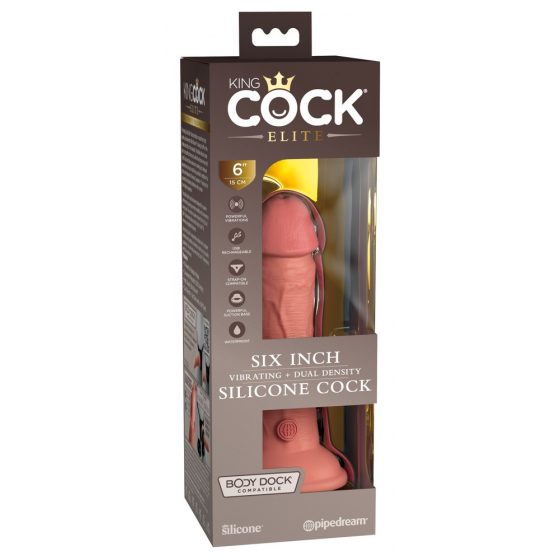King Cock Elite 6 - ar piesūcekni, naturāls vibrators (15cm)