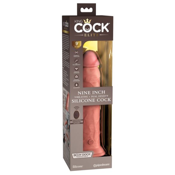 King Cock Elite 9 - piesūceknis, radiobūvēt vibrators 23cm - dabīgs 