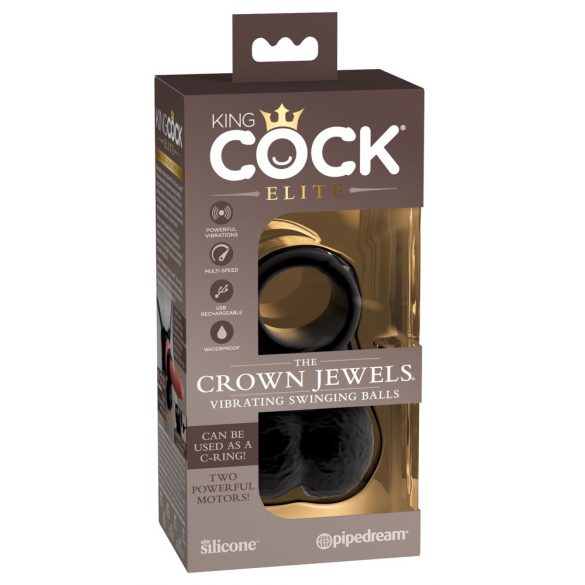 King Cock Crown Jewels - vibrējošs dzimumlocekļa gredzens (melns) 