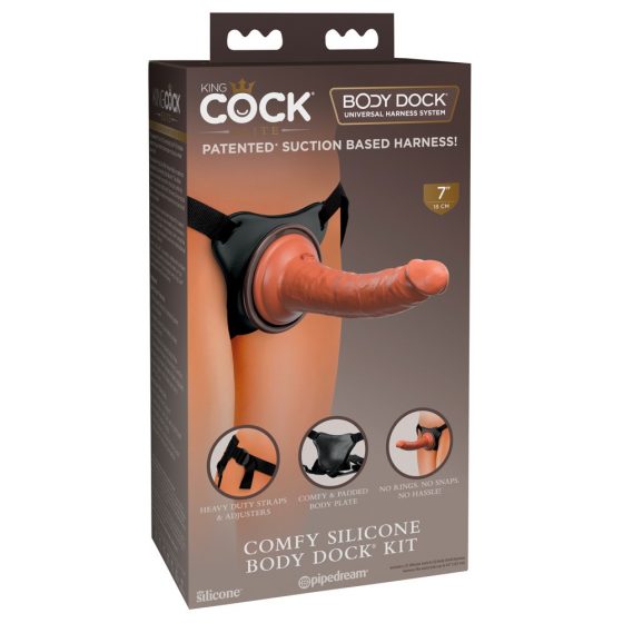 King Cock Elite Comfy - piekaažais dildo ar stiprinājumu (tumšs naturāls)