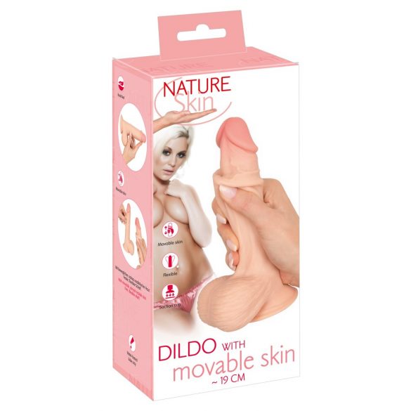 Nature Skin - dildo ar kustīgu ādu - 19cm (dabīgs)