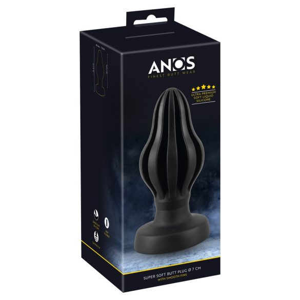 ANOS - supersoft, rievots anālais dildo - 7cm (melns) 