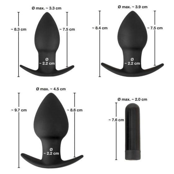 Black Velvet - akumulatora anālais vibratora komplekts - 3 daļas (melns)