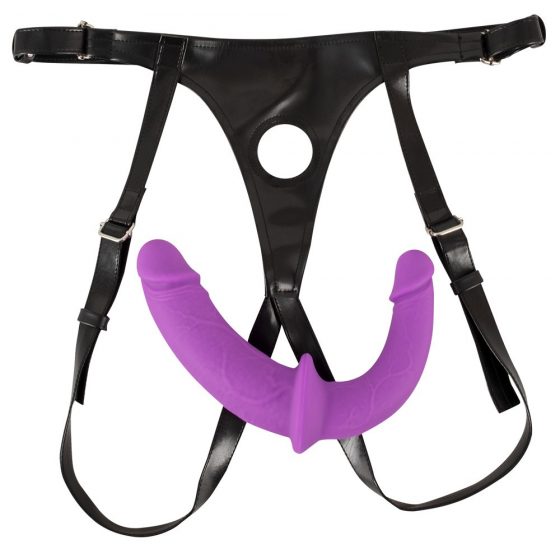 SMILE - piestiprināmi divi dildo ar apakšbiksēm (violets-melns)
