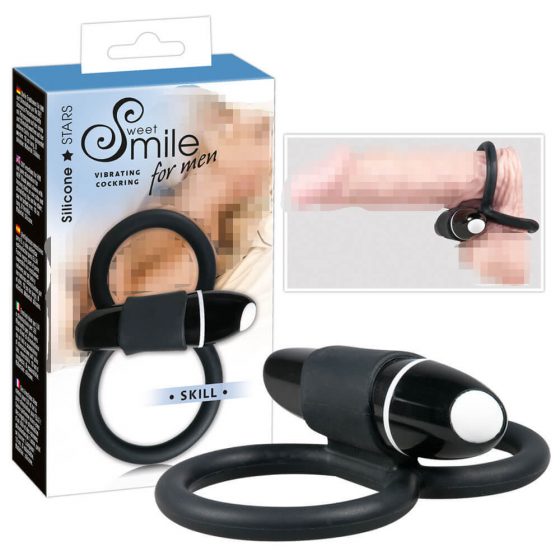 SMILE Skill - vibrācijas dzimumlocekļa un sēklinieku gredzens (melns)