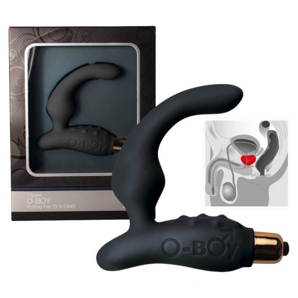 O-Boy šaurs silikona prostatas vibrators - melns (7 ritmi)