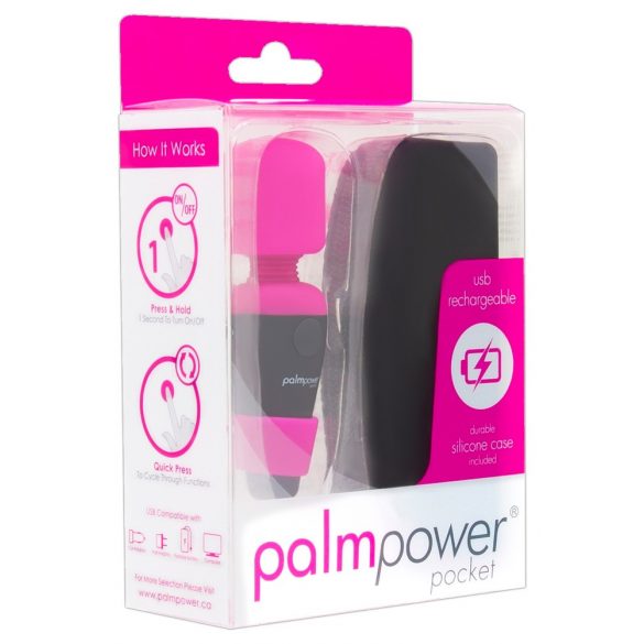 PalmPower Pocket Wand - mini masāžas vibrators (rozā-melns) 