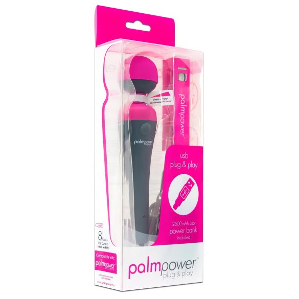 PalmPower Wand - masāžas vibrators ar powerbanku (rozā-pelēks)